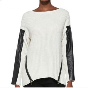 Milly cashmere blend Ribbed Leather Sleeves sweater blouse